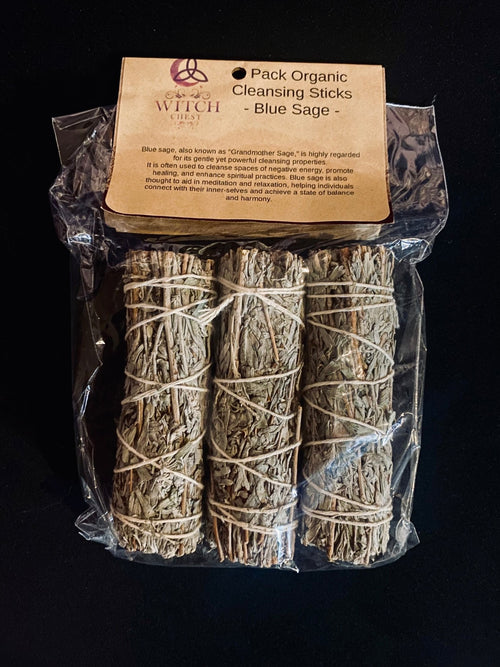 3 Pack Blue Sage Organic Cleansing Sticks - Witch Chest