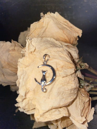 Cat On The Moon Pendant - Sterling Silver - Witch Chest