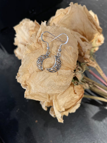 Crescent Moon Celtic Knot Earrings - Sterling Silver - Witch Chest