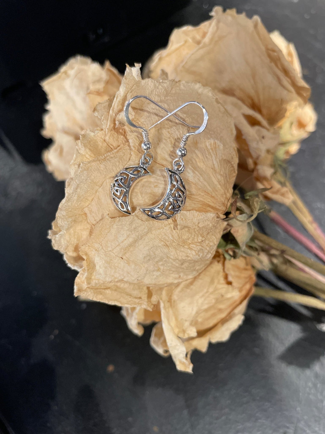 Crescent Moon Celtic Knot Earrings - Sterling Silver - Witch Chest