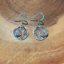 Load image into Gallery viewer, Crescent Moon Rainbow Moonstone Sterling Silver Earrings - Witch Chest