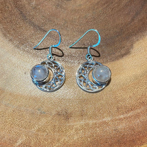 Crescent Moon Rainbow Moonstone Sterling Silver Earrings - Witch Chest