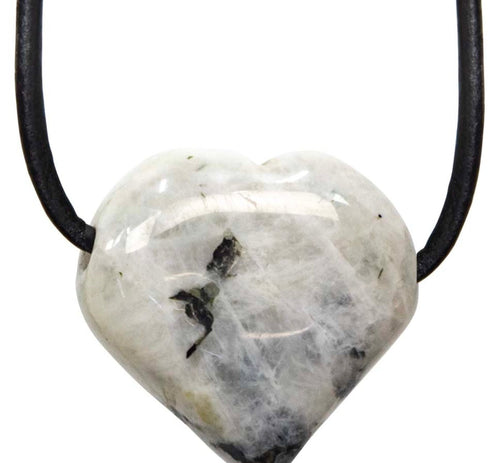 Rainbow Moonstone Puffed Heart Necklace - Witch Chest
