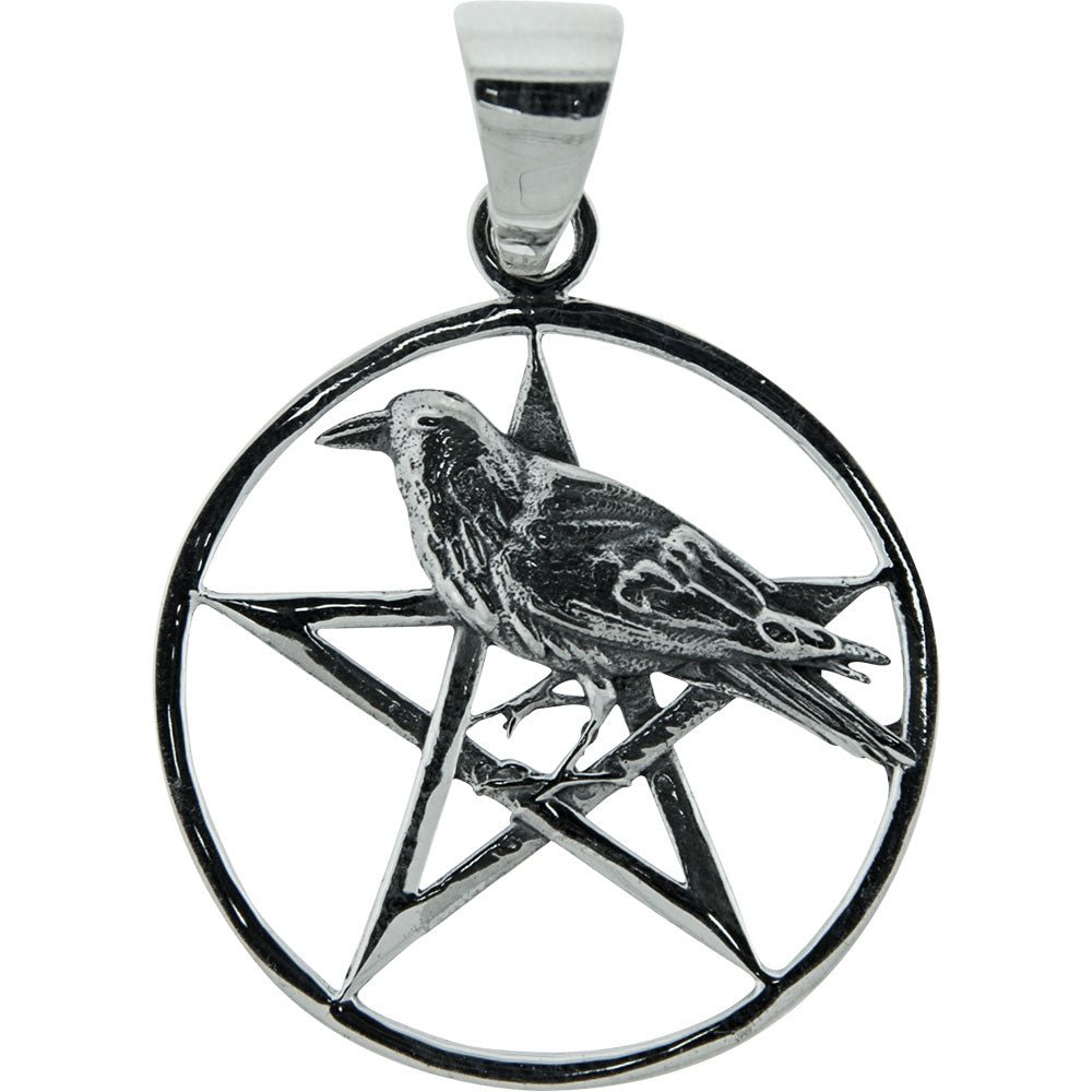Raven in Pentacle Pendant - Sterling Silver - Witch Chest