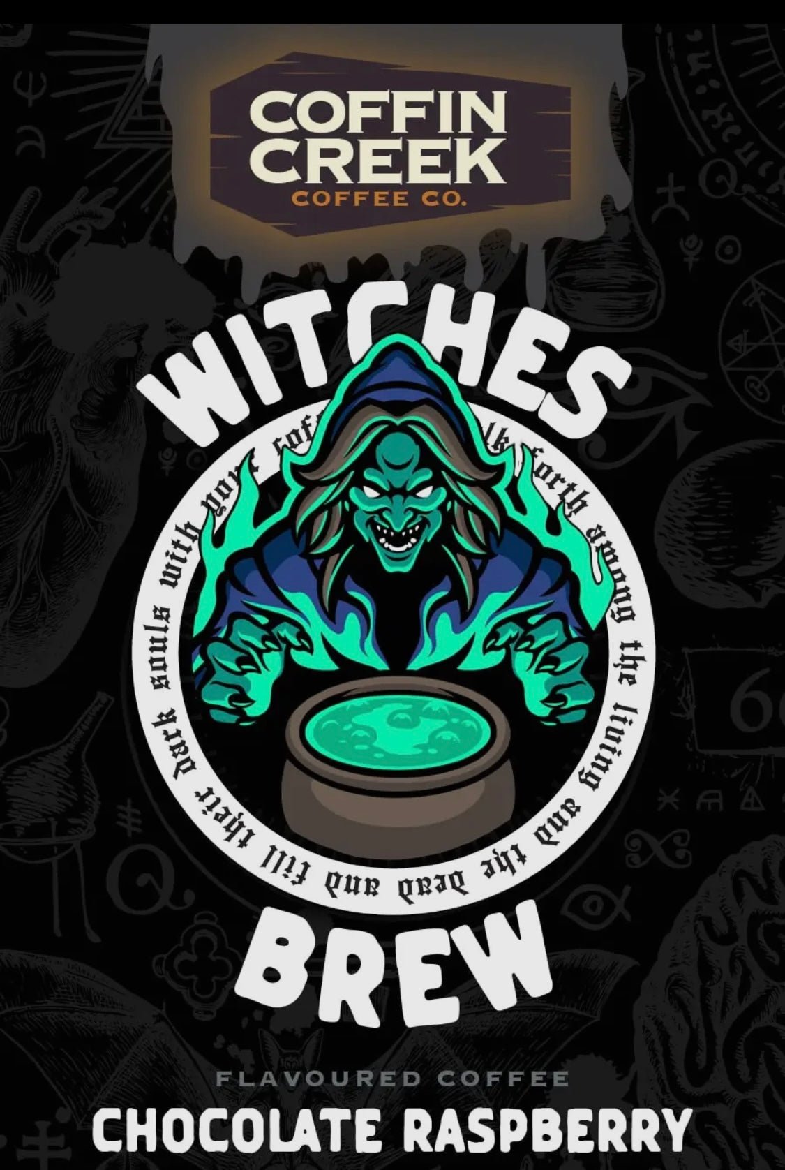 Witches Brew Chocolate Raspberry Whole Bean Coffee by Coffin Creek Coffee - Witch Chest