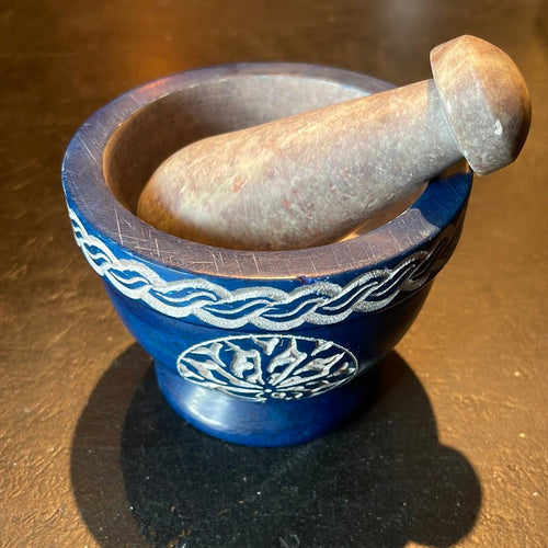 Blue Soapstone Tree Of Life Mortar & Pestle - Witch Chest