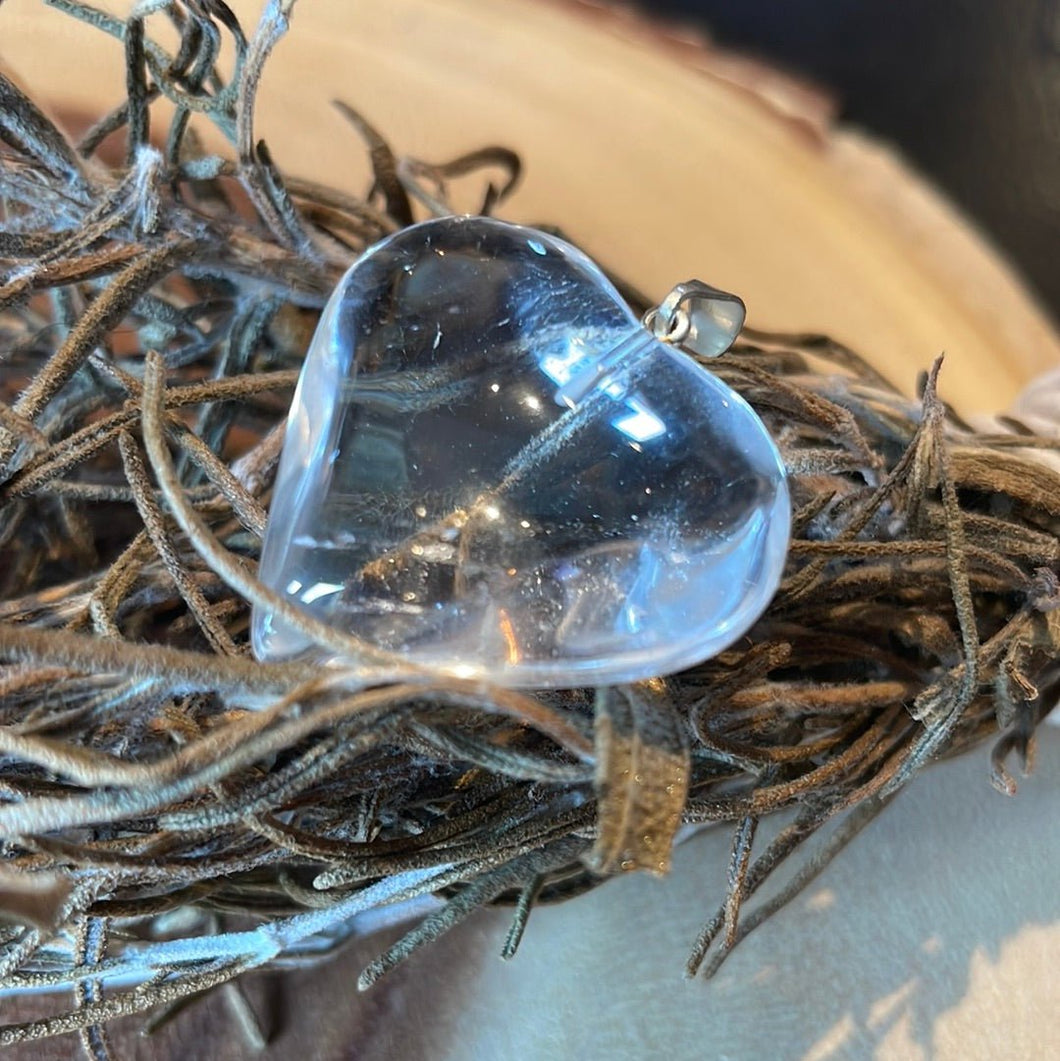 Clear Quartz Crystal Heart Pendant - Witch Chest