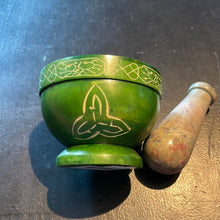 Load image into Gallery viewer, Green Soapstone Triquetra Mortar &amp; Pestle - Witch Chest