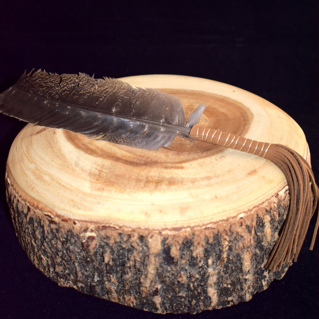 Leather Wrapped Smudging Turkey Feather - witchchest