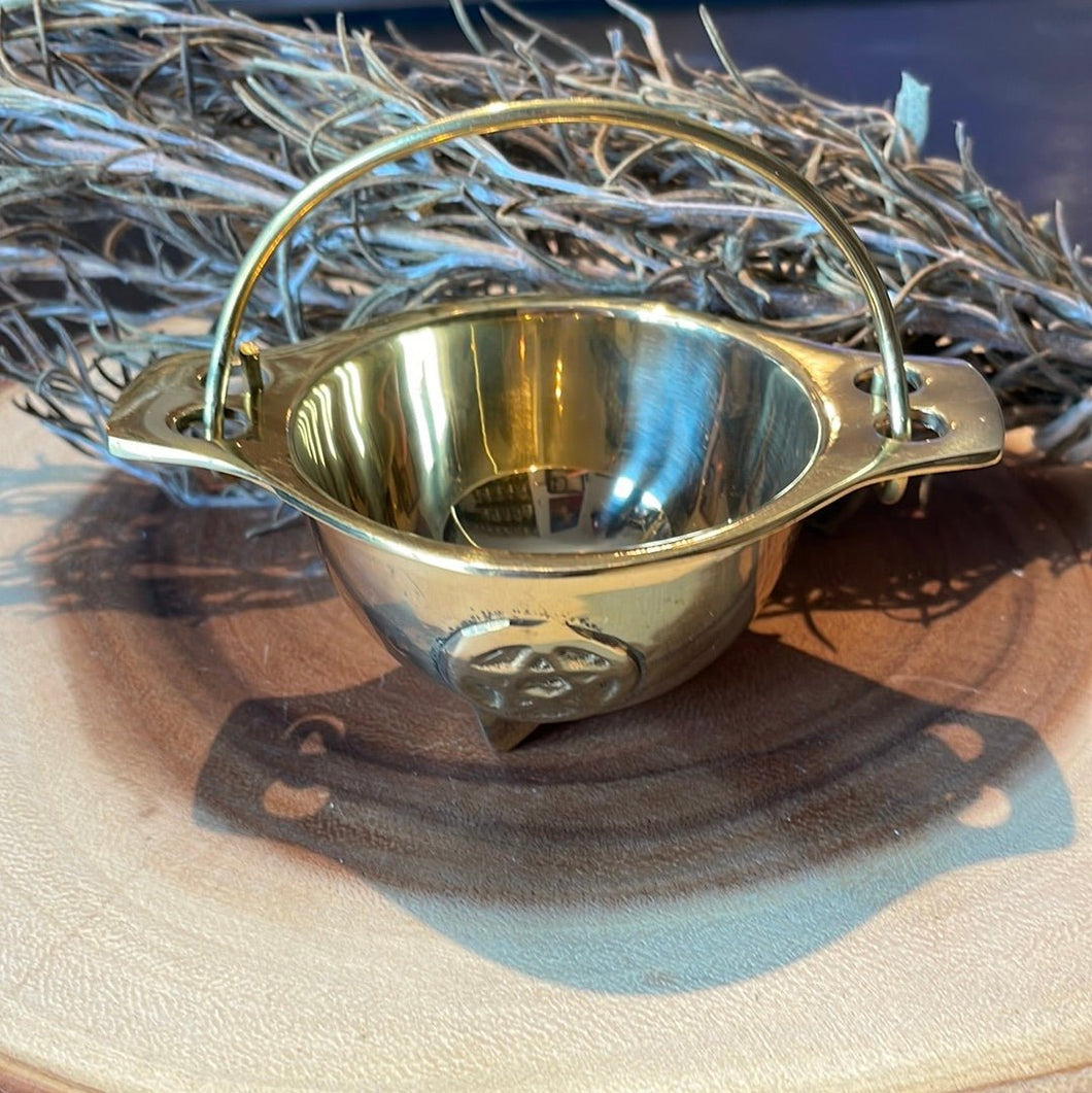 Pentacle Solid Brass Cauldron - Witch Chest