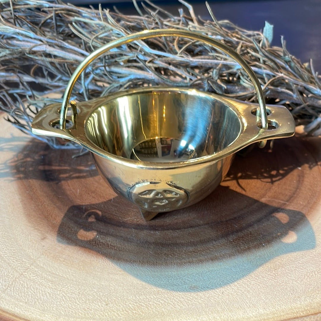 Pentacle Solid Brass Cauldron - Witch Chest