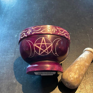 Purple Soapstone Triple Moon Mortar & Pestle - Witch Chest