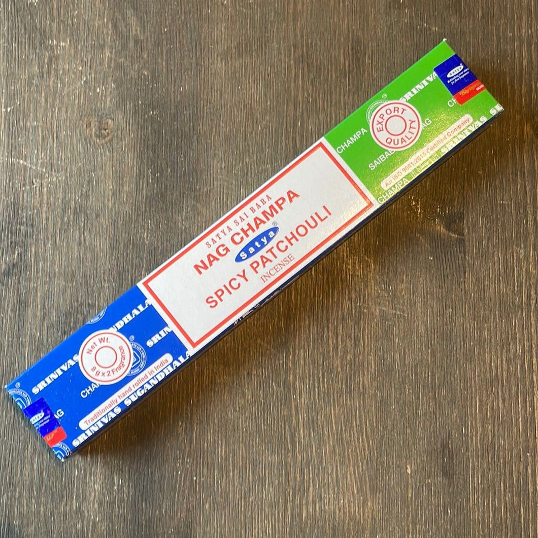 Satya Nag Champa & Spicy Patchouli Incense Sticks - 16g - Witch Chest