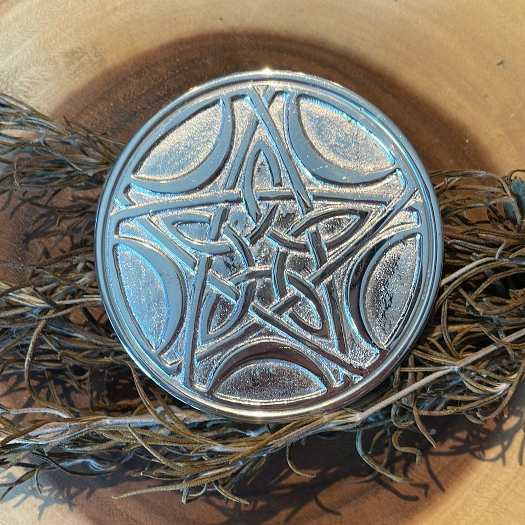 Silver Plated Brass Pentacle Altar Tile (3 Inch Round) - Witch Chest