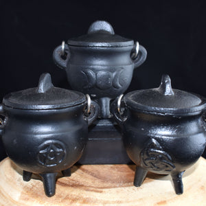 Small Cast Iron Cauldron With Lid - 3 Types - witchchest