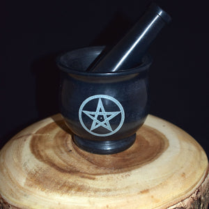 Soapstone Mortar & Pestle with Pentacle - witchchest