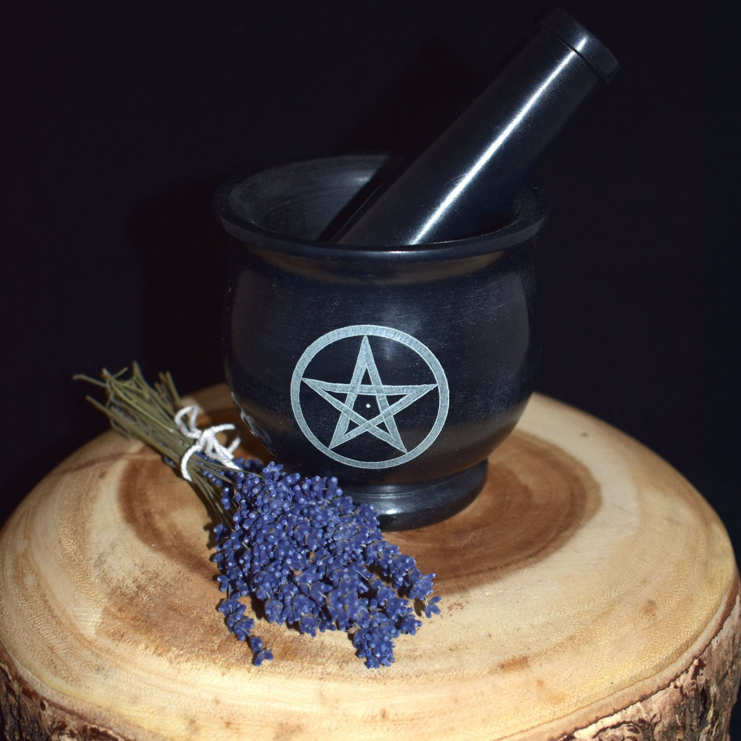 Soapstone Mortar & Pestle with Pentacle - witchchest