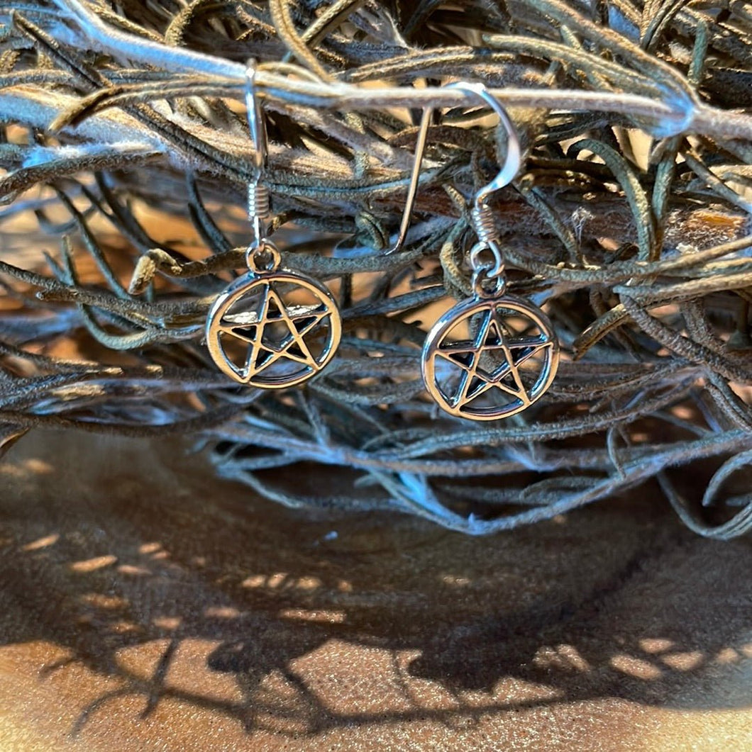 Sterling Silver Pentacle Earrings - Witch Chest