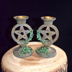 Taper Candle Holder Set With Pentacle - witchchest