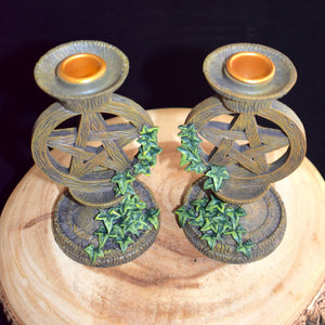 Taper Candle Holder Set With Pentacle - witchchest