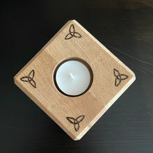 Load image into Gallery viewer, Triple Moon &amp; Triquetra Wooden Tealight Holder By Katie McPeak - Witch Chest