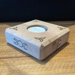 Triple Moon & Triquetra Wooden Tealight Holder By Katie McPeak - Witch Chest