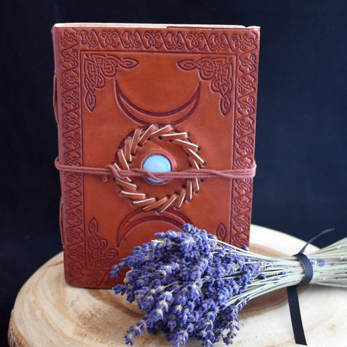 Triple Moon With Moonstone Leather Journal/Book Of Shadows - Witch Chest