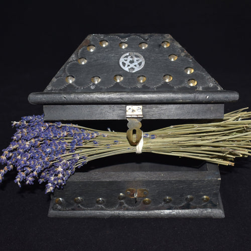 Wooden Chest With Pentacle Inlaid - Black - witchchest