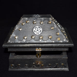 Wooden Chest With Pentacle Inlaid - Black - witchchest