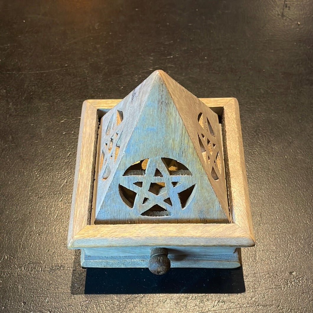 Wooden Cone Burner With Pentacle - Witch Chest