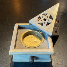 Load image into Gallery viewer, Wooden Cone Burner With Pentacle - Witch Chest