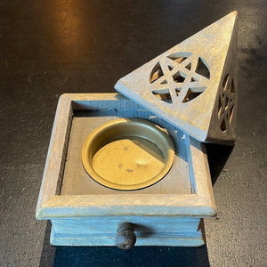 Wooden Cone Burner With Pentacle - Witch Chest