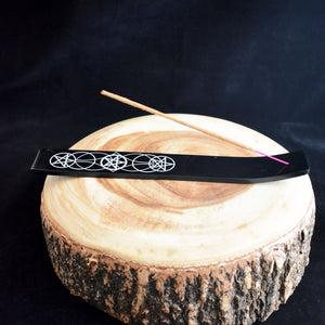 Wooden Incense Burner/Holder With Pentacle Design - Painted Black - witchchest