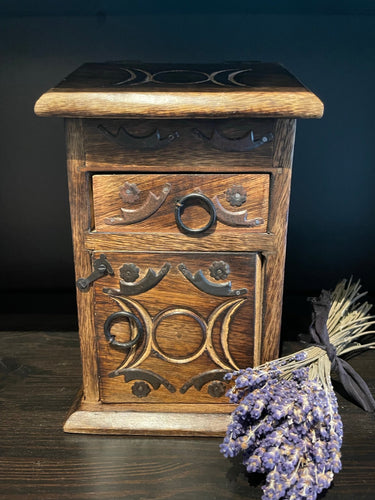Wooden Triple Moon Herb Chest - Witch Chest